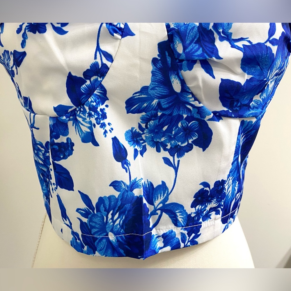 Joress Womens M Blue White Floral Corset Crop Top Boho Y2K Fairy Cottagecore - Picture 3 of 14